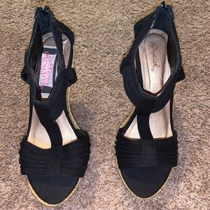Black wedge sandals